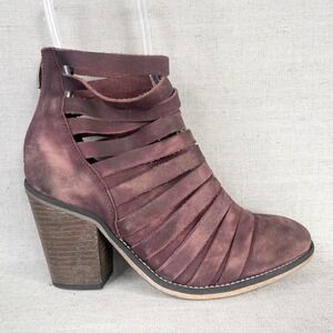 Free People Boots Womens 38/ 7.5 Hybrid Strappy Bootie Distressed Purple Leather